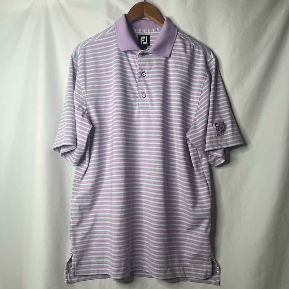 FootJoy Golf Shirt Men M Striped‎ Stretch Performance Polo Purple Blue White